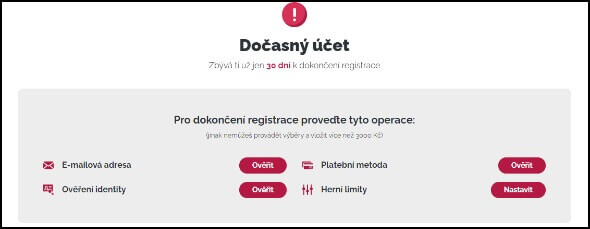 Pro dokončení registrace proveďte čtyři následující kroky