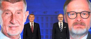 Andrej Babiš a Petr Fiala při závěrečné superdebatě